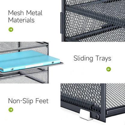 Lavatino 3-Tier Letter Tray Desk Organizer, Mesh Metal Paper File Tray Organizer for Desk, Office Supplies & Home Organization, Fits A4 Paper, Mail, Magazines & Office Accessories (Black with Handle)