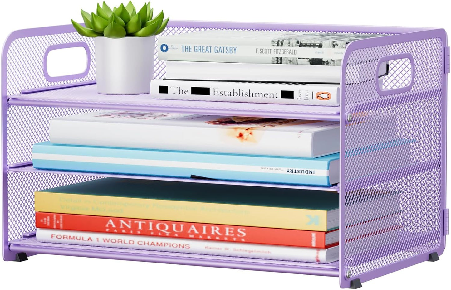 3 Tier Paper Letter Tray Organizer for Desk, Mesh File Folder Document Organizer with Handle for Home Office Supplies Desktop Accessories, Pink