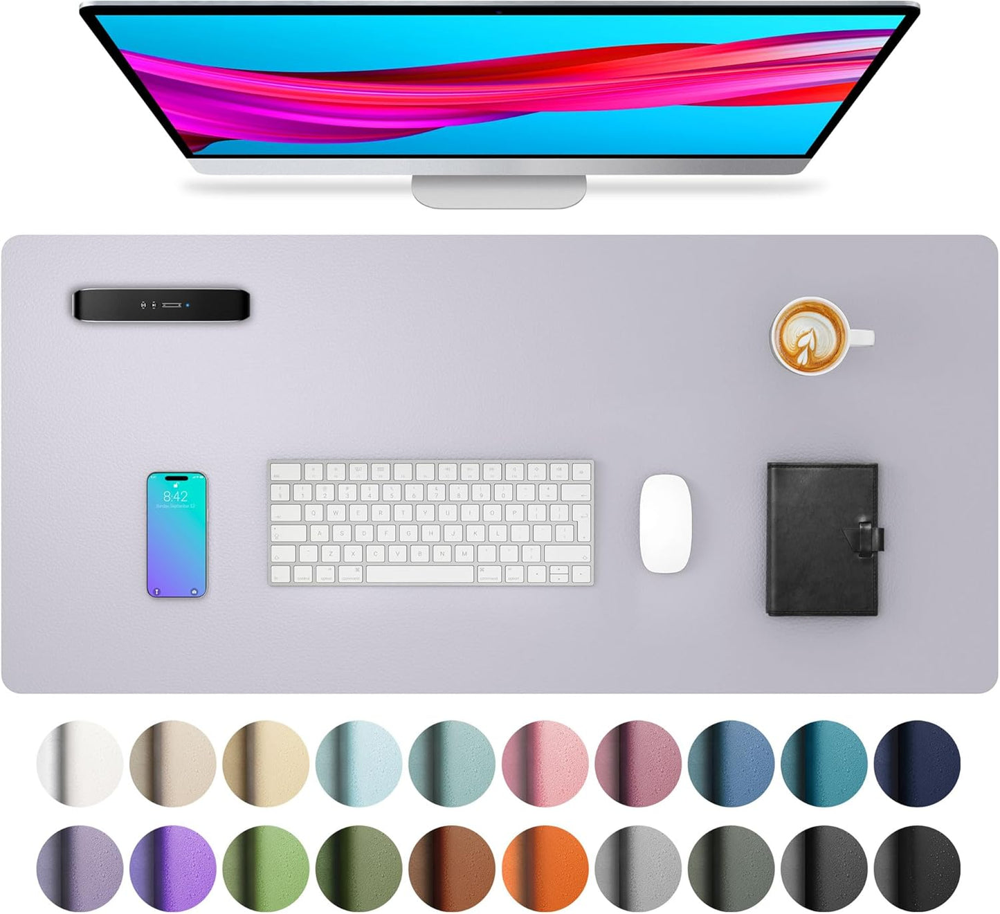 Aothia Leather Desk Pad Protector, Mouse Pad, Office Desk Mat, Non-Slip PU Leather Desk Blotter, Laptop Desk Pad, Waterproof Desk Writing Pad for Office and Home (Black,36" x 17") - Colors A