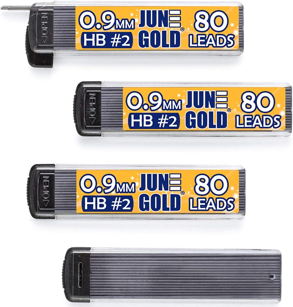 June Gold 640 Pieces, 0.5 mm HB #2 Lead Refills, 160 Pieces Per Dispenser, Fine Thickness, Break Resistant Lead/Graphite (Pack of 4 Dispensers)