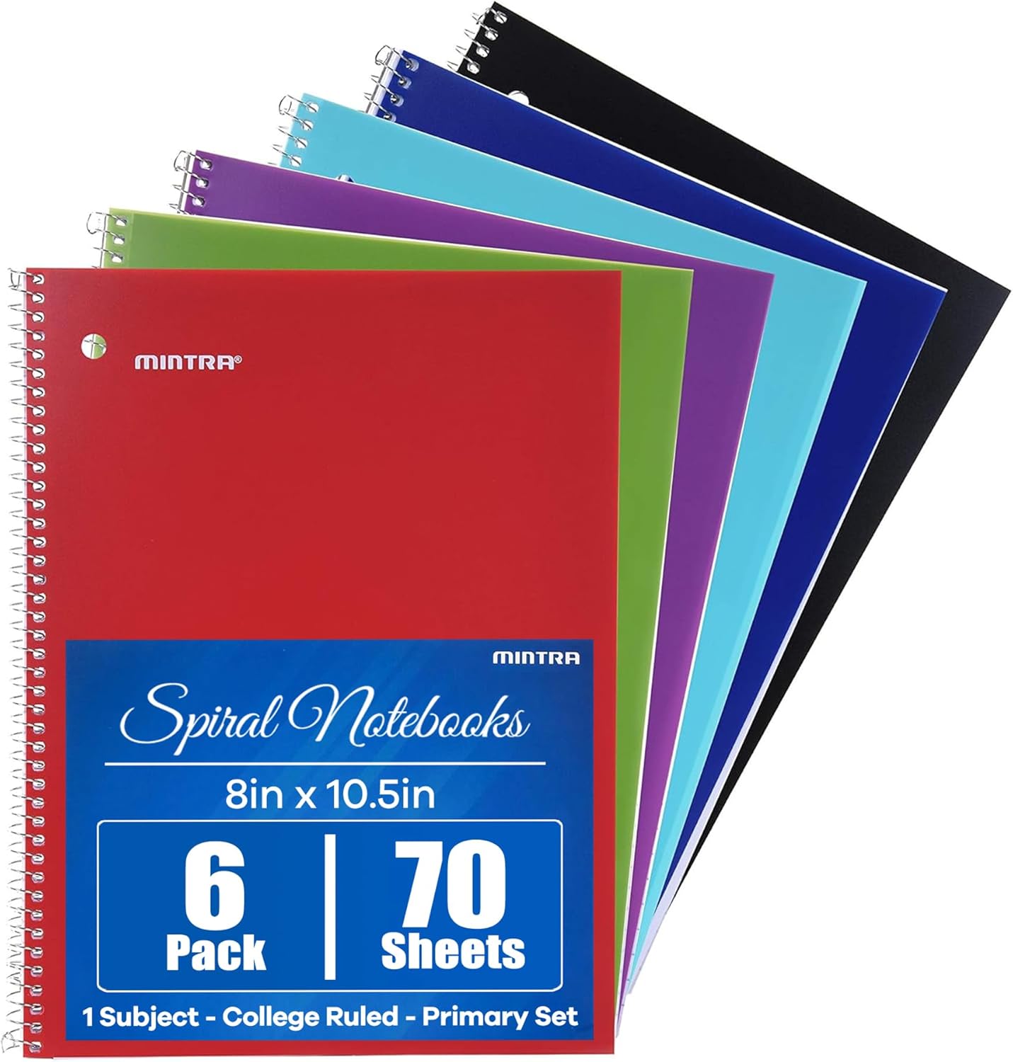 Mintra Office Spiral Notebooks, Wirebound, Journals for School, Work, Business, Aesthetic Stationery, Writing Pads, Teacher & Student Supplies (6, Pastel, College)