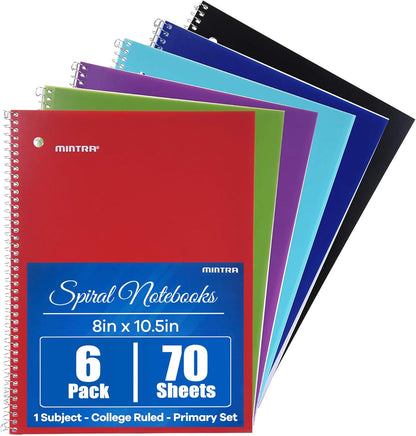 Mintra Office Spiral Notebooks, Wirebound, Journals for School, Work, Business, Aesthetic Stationery, Writing Pads, Teacher & Student Supplies (6, Pastel, College)