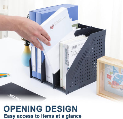 FRETONBA Collapsible Magazine File Holder with 2 Vertical Compartments Foldable Binder Holder for Desk Binder Storage Organizer Plastic Magazine Holders for Shelf, Light Gray