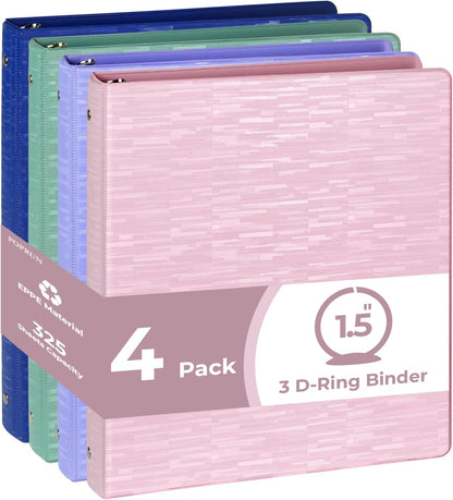 POPRUN 3 Ring Binder 1 Inch, PVC-Free, Holds 175 Sheets of 8.5 x 11 Paper, Extra Durable Organizer with 2 Pockets for School & Office, Heavy-Duty, 4 Pack, Pink