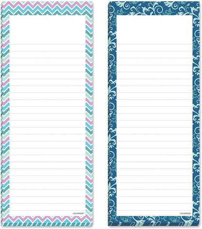 Current Cool Patterns Magnetic Notepads - Set of 6 List Pads, 6 designs, 50-Sheet Pads, 3 1/4 x 8 Inches, Lined Memo Pads, Shopping List, Office Organizer