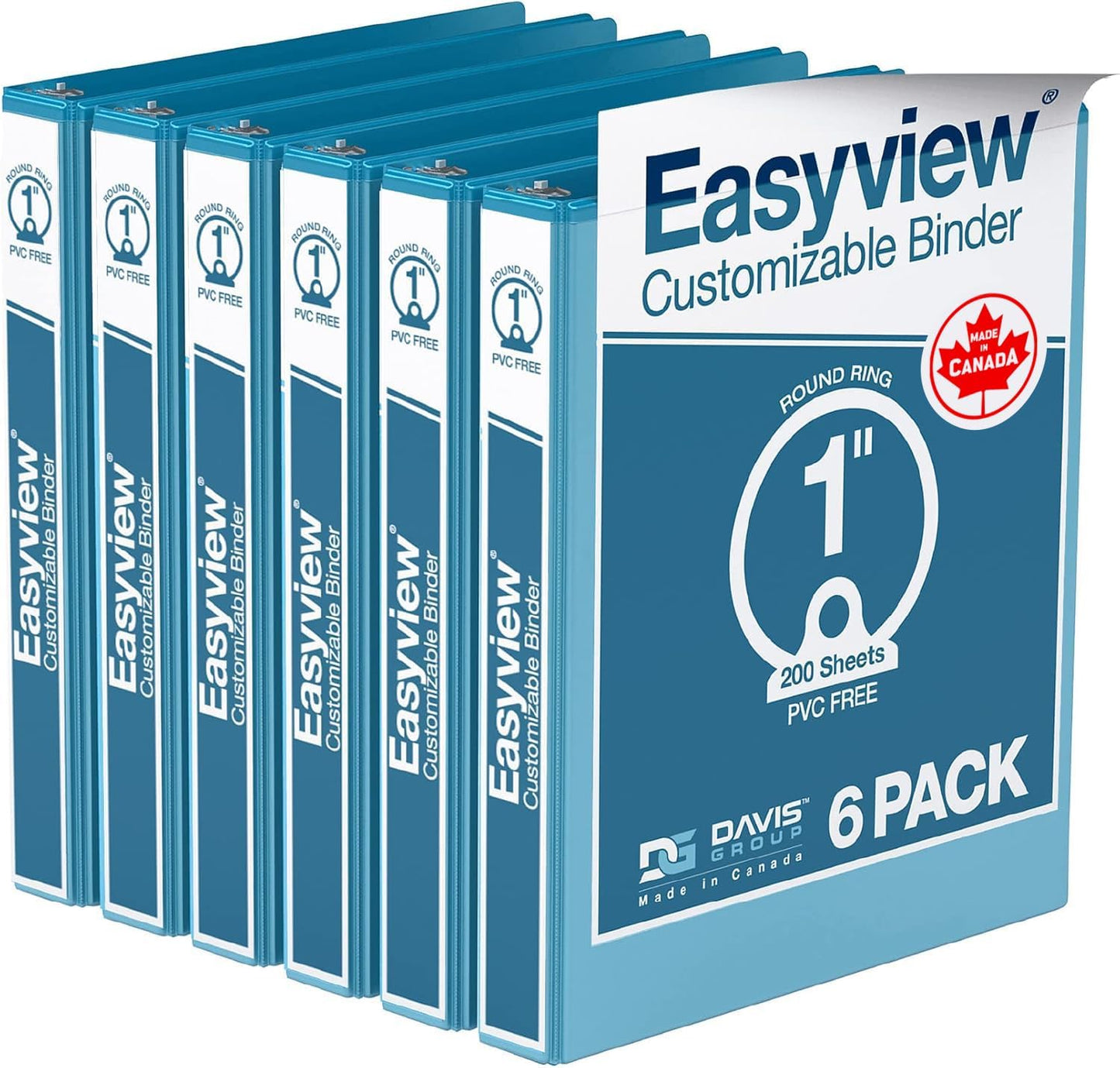Easyview Premium 3-Ring Binders with Clear-View Covers and Round Rings, Binders for School or Office, 1 Inch, Pack of 6, Navy Blue