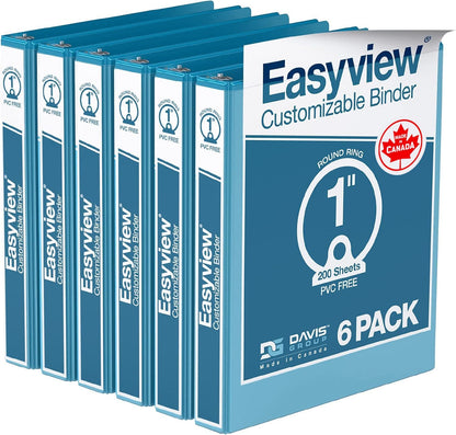 Easyview Premium 3-Ring Binders with Clear-View Covers and Round Rings, Binders for School or Office, 1 Inch, Pack of 6, Navy Blue