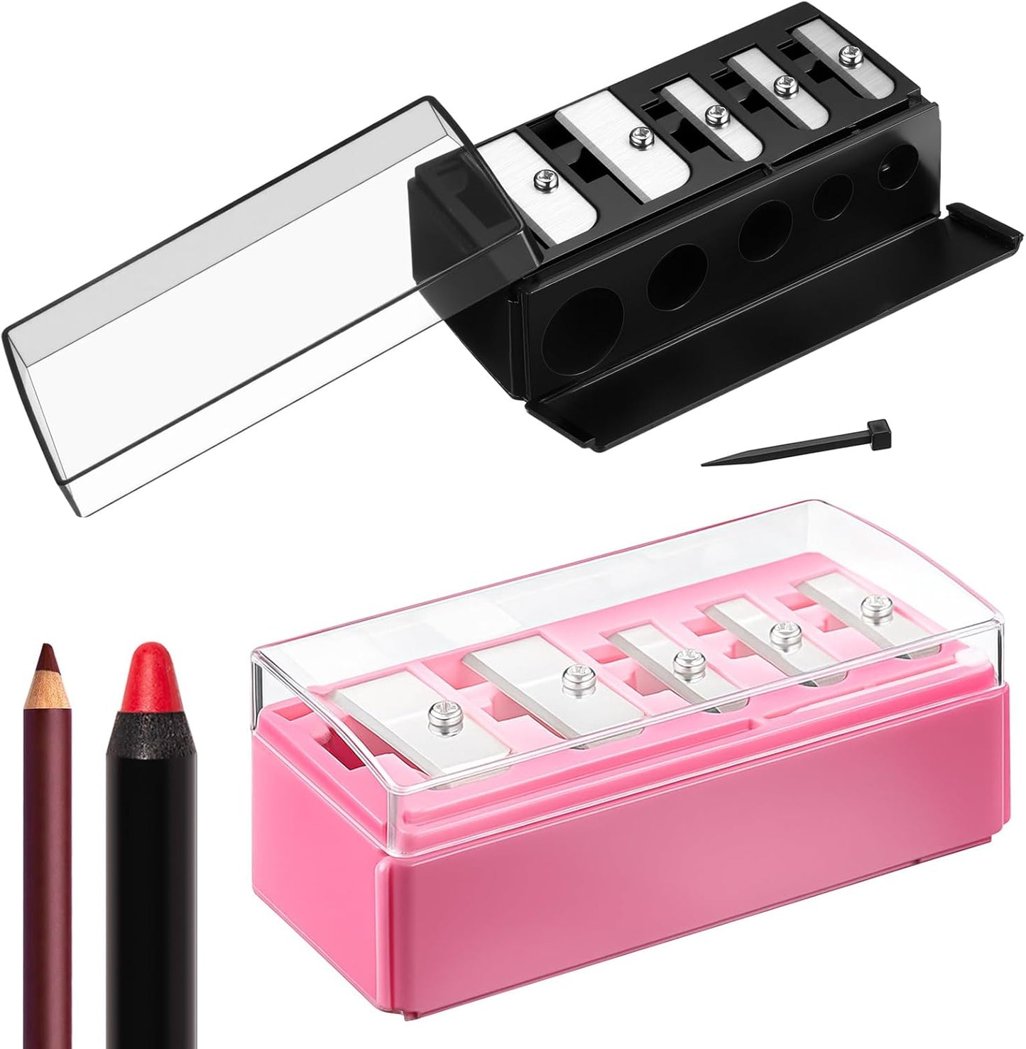 Honoson 2 Pcs 5 Hole Cosmetic Long Point Manual Pencil Sharpener with Plastic Lid Makeup Eyeliner Pencil Sharpener(Black)