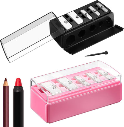Honoson 2 Pcs 5 Hole Cosmetic Long Point Manual Pencil Sharpener with Plastic Lid Makeup Eyeliner Pencil Sharpener(Black)