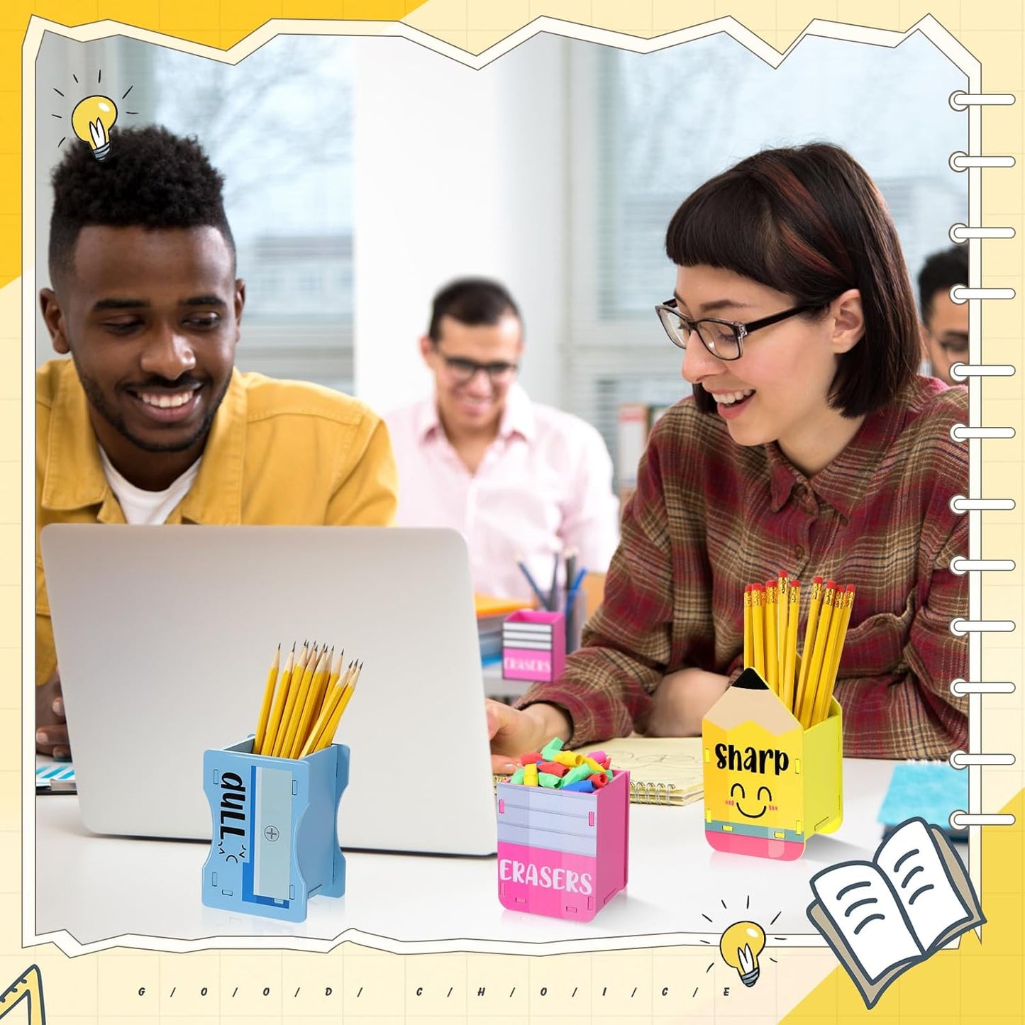 AmazingSpark 3 Pcs Pencil Shaped Holder Sharp and Eraser and Dull Holder Wooden Dispenser Pencil Storage Organizer for Back to School Management Organization (Classic)