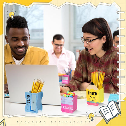 AmazingSpark 3 Pcs Pencil Shaped Holder Sharp and Eraser and Dull Holder Wooden Dispenser Pencil Storage Organizer for Back to School Management Organization (Classic)