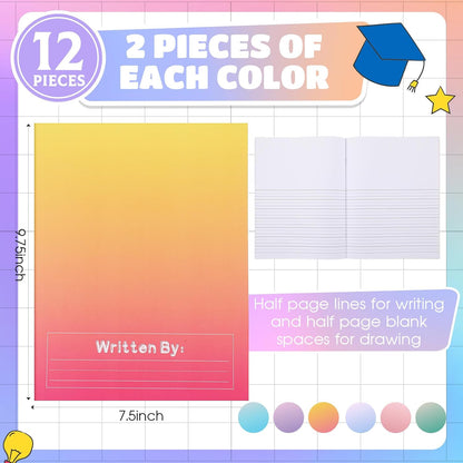Henoyso 12 Pcs Primary Composition Notebook K-2 Primary Journal, Notebook for Kids Supplies, Bulk Blank Writing Book for Kid to Write Draw Journal 60 Page (9.8″ X 7.5″,Light Color)