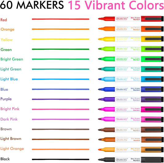 Shuttle Art Dry Erase Markers, 32 Pack 16 Colors Magnetic Whiteboard Markers with Erase, Fine Point Dry Erase Markers Perfect For Writing on Whiteboards,Mirrors for School Office Home
