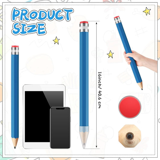 16 Inch Wooden Large Jumbo Pencils Giant Big Funny Wood Pencil with Cap and Eraser Fun Novelty Gifts for Kids School Kindergarten Home Office Prop Supplies(Purple)