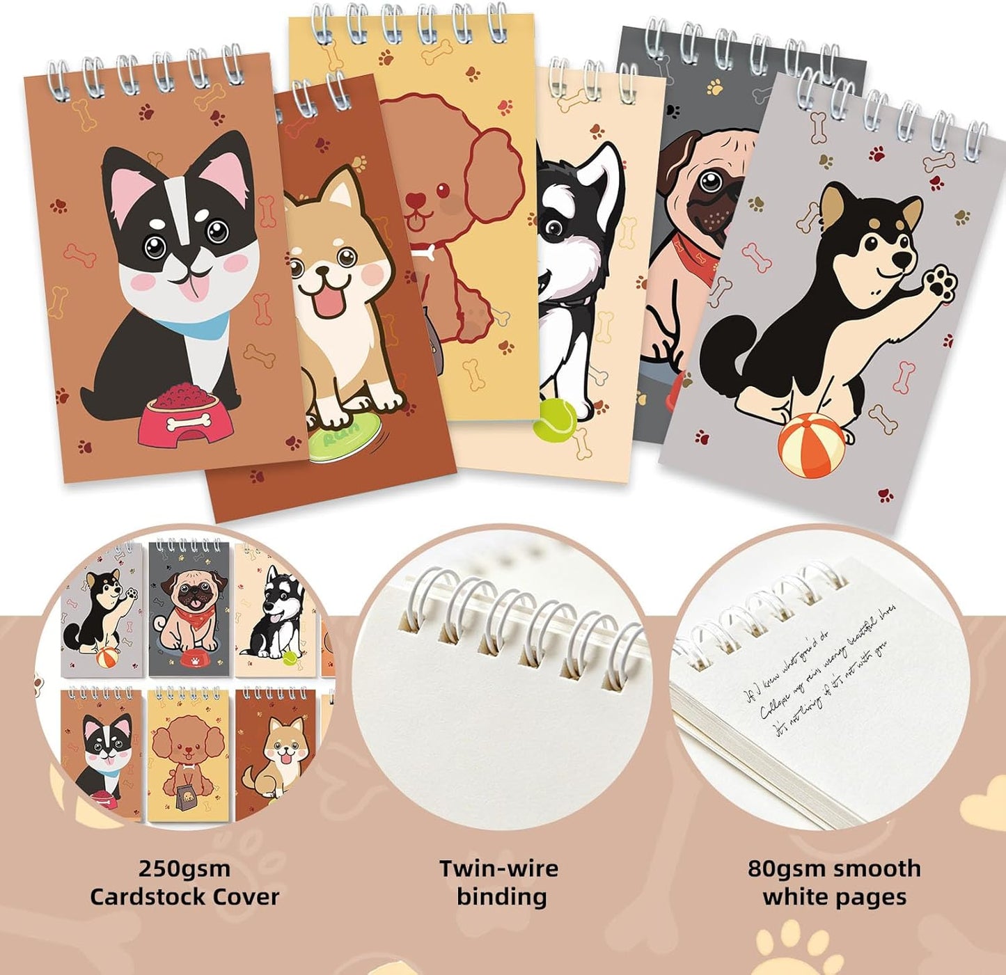 Mini Notebooks Bulk, 24 Pack Cute Animal Small Spiral Notepads Pocket Memo Pads for Classroom Prizes, Office Supplies (Dog)