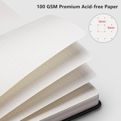 RETTACY Graph Grid Paper Notebook, 192 Pages, A5 Medium Size (5.7'' x 8.3''), 5 Squares per Inch, Leather Hardcover, 100 GSM Thick Paper, for School, Students, Math, Engineering (Brown)