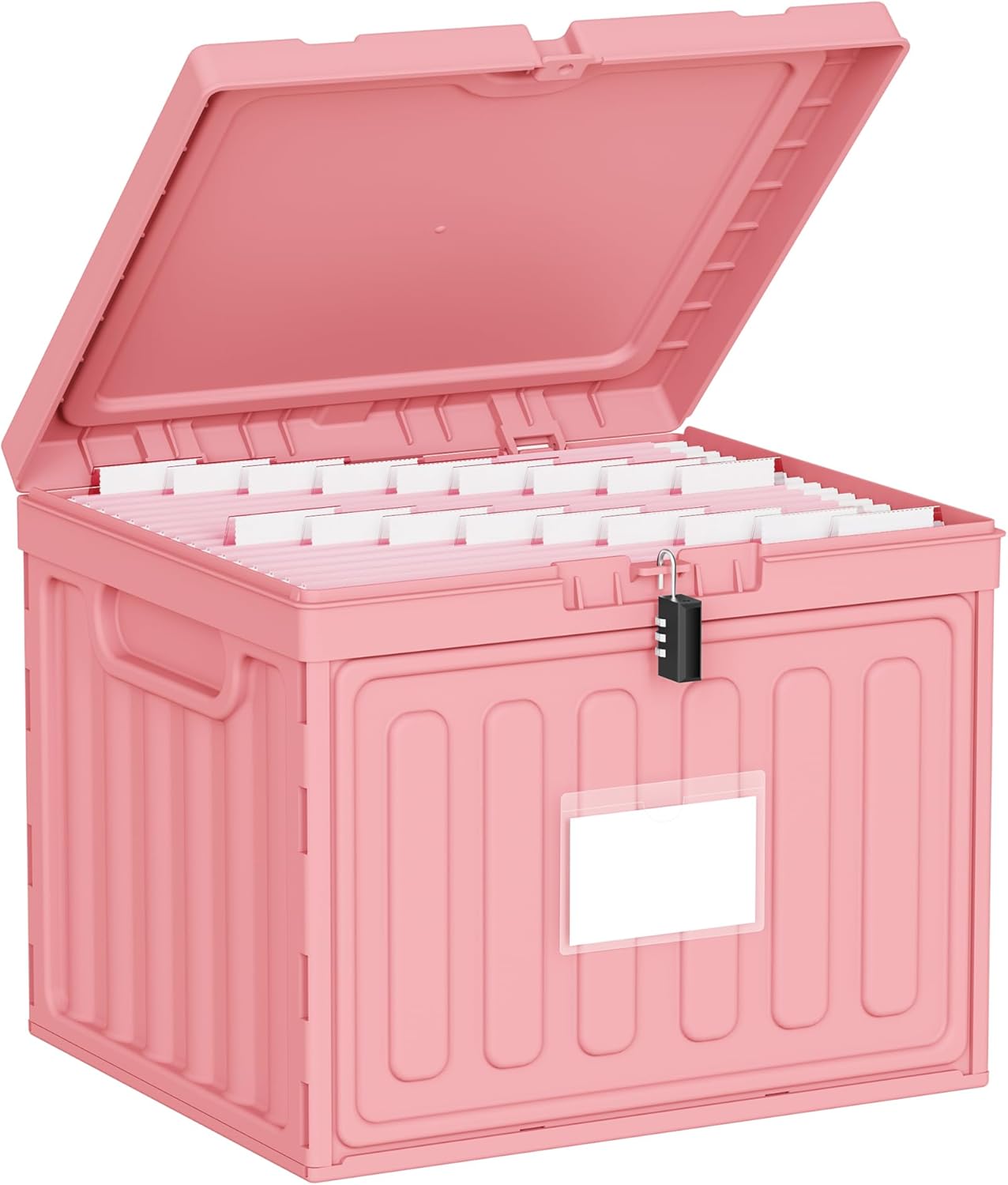 Oterri Plastic File Box with Lid for Letter Size Hanging File Folders, Hanging File Folder Box for Home, Office, School, File Cabinet, Assembly File Organizer, Pink，Large-1 Pack Without Folders