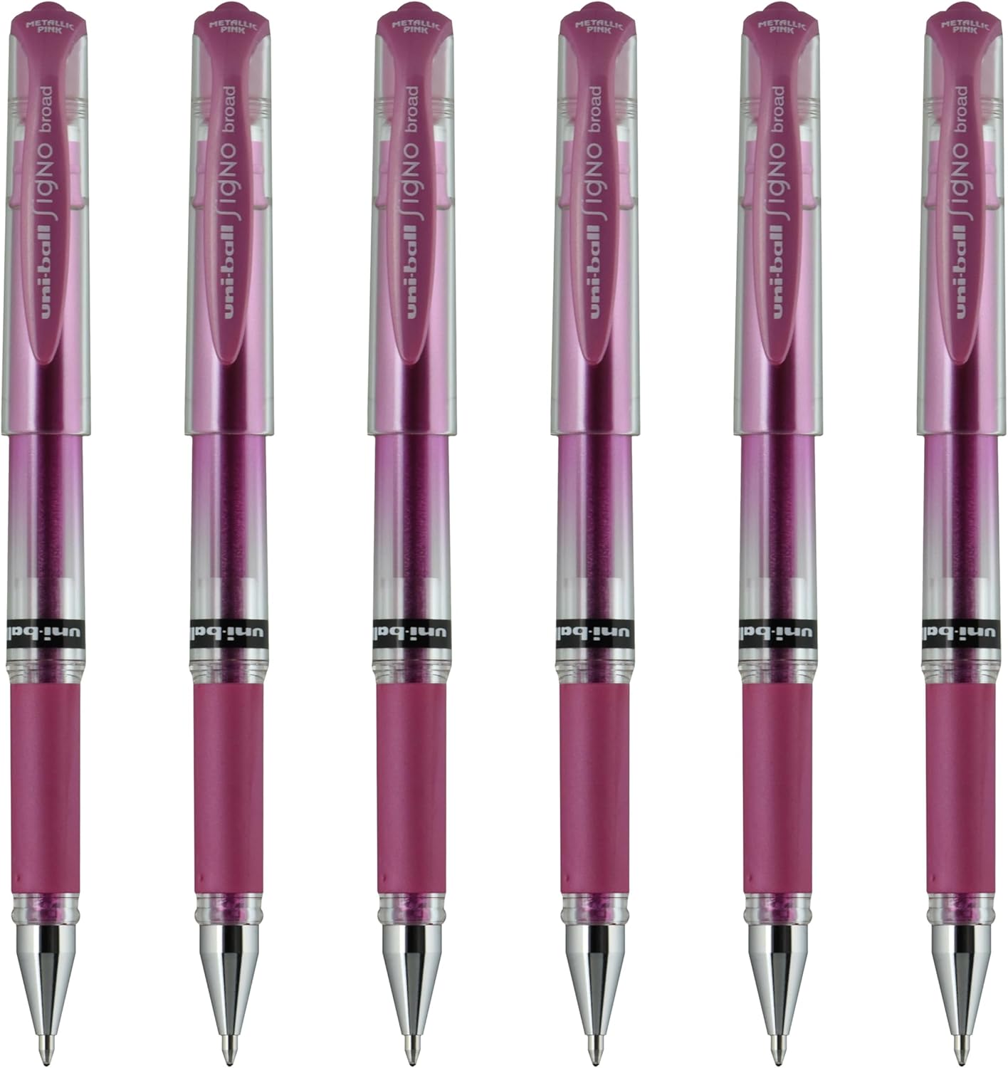 uniball Signo Gel Impact Pens, Bold Point (1.0mm), Metallic Pink Ink, 6 Pens
