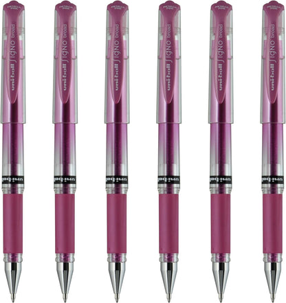 uniball Signo Gel Impact Pens, Bold Point (1.0mm), Metallic Pink Ink, 6 Pens