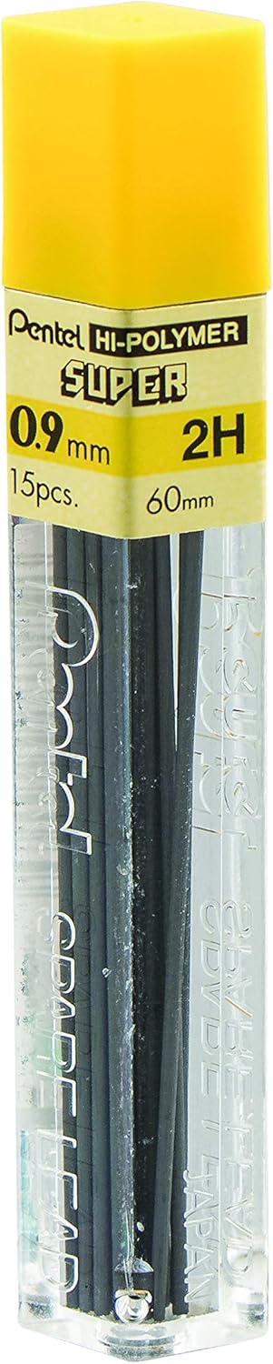 Pentel Super Hi-Polymer Lead Refill, (0.9mm) Thick, 2B, 180 Pieces of Lead, 12 Tubes of Lead (50-9-2B)