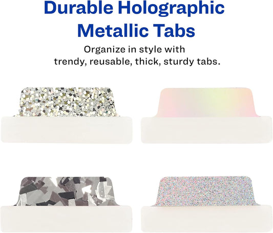 Avery Ultra Tabs Luxe Collection, 2.5" x 1" Margin Tabs, Holographic Iridescent Designs, Repositionable, 16 Total (74179)