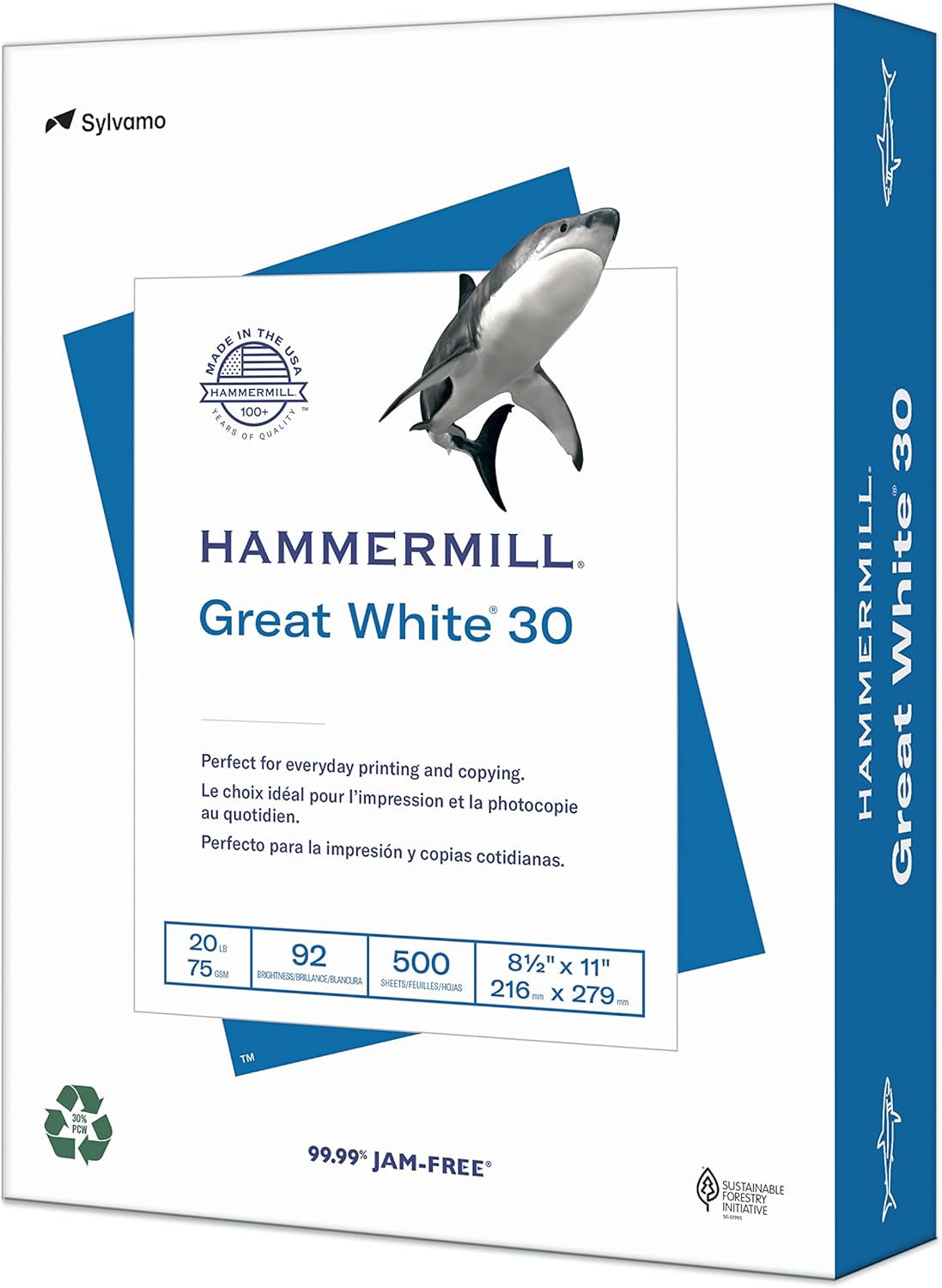 Hammermill Printer Paper, Great White 30% Recycled Paper, 8.5 x 11 - 3 Ream (1,500 Sheets) - 92 Bright, Made in the USA