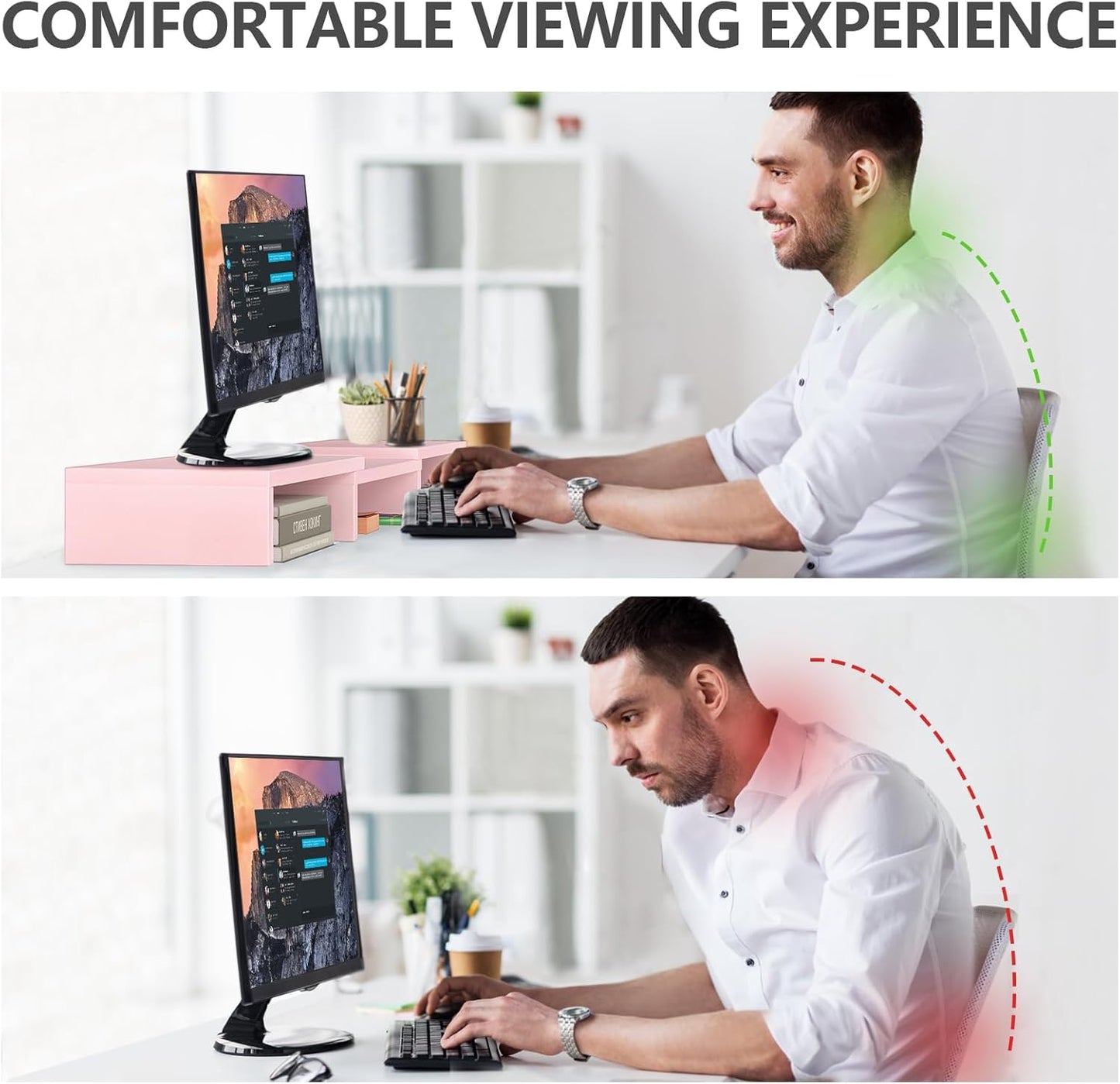 TAVR Dual Monitor Stand Riser Office Desktop Organizer Stand for 2 Monitors, Adjustable Length and Angle 3 Shelf, Extra Long Multifunctional Wooden Stand up to 43.3" fit Computer, Laptop, TV, Black
