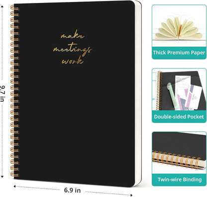 Meeting Notebook for Work Organization - Work notebook with action items, Meeting Minutes Planner Notebook, Perfect Office Supplies for Men & Women - Pink