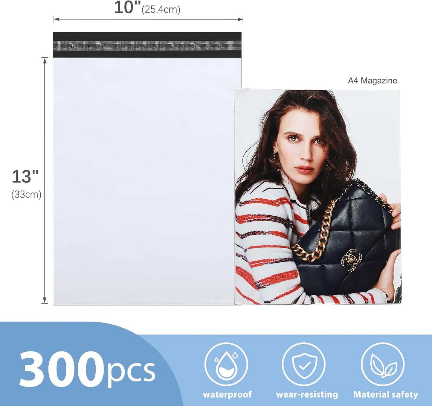 Metronic Poly Mailers 10x13 300 Pcs, Small Shipping Bags for Clothes, Shipping Envelopes for Small Business, Strong Adhensive Mailing Bags, Haze Blue