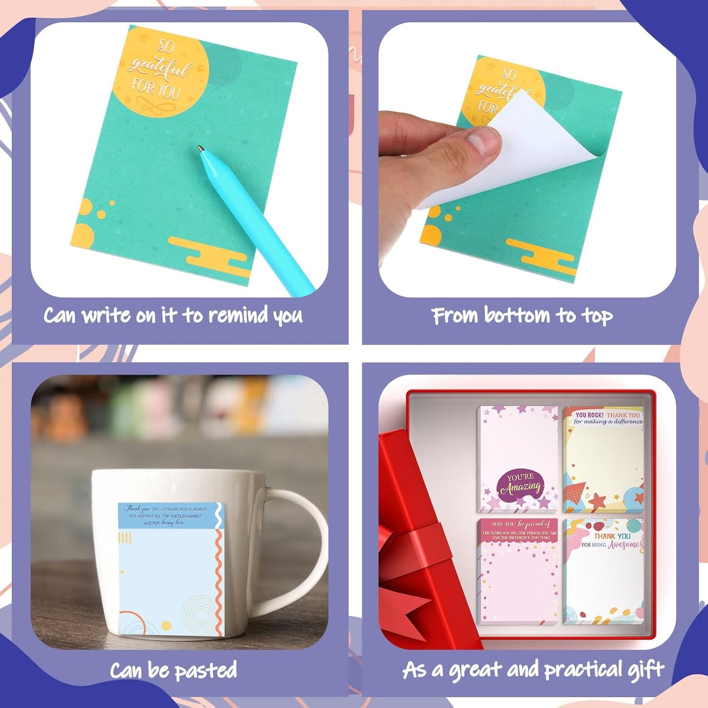 Yinder 24 Pack Inspirational Sticky Notes Motivational Notepads Appreciation Sticky Notes Funny Memo Pads Positive Note Bulk 3 x 4 Gift for Women Nurse Teacher Office Supplies(Black,Inspirational)