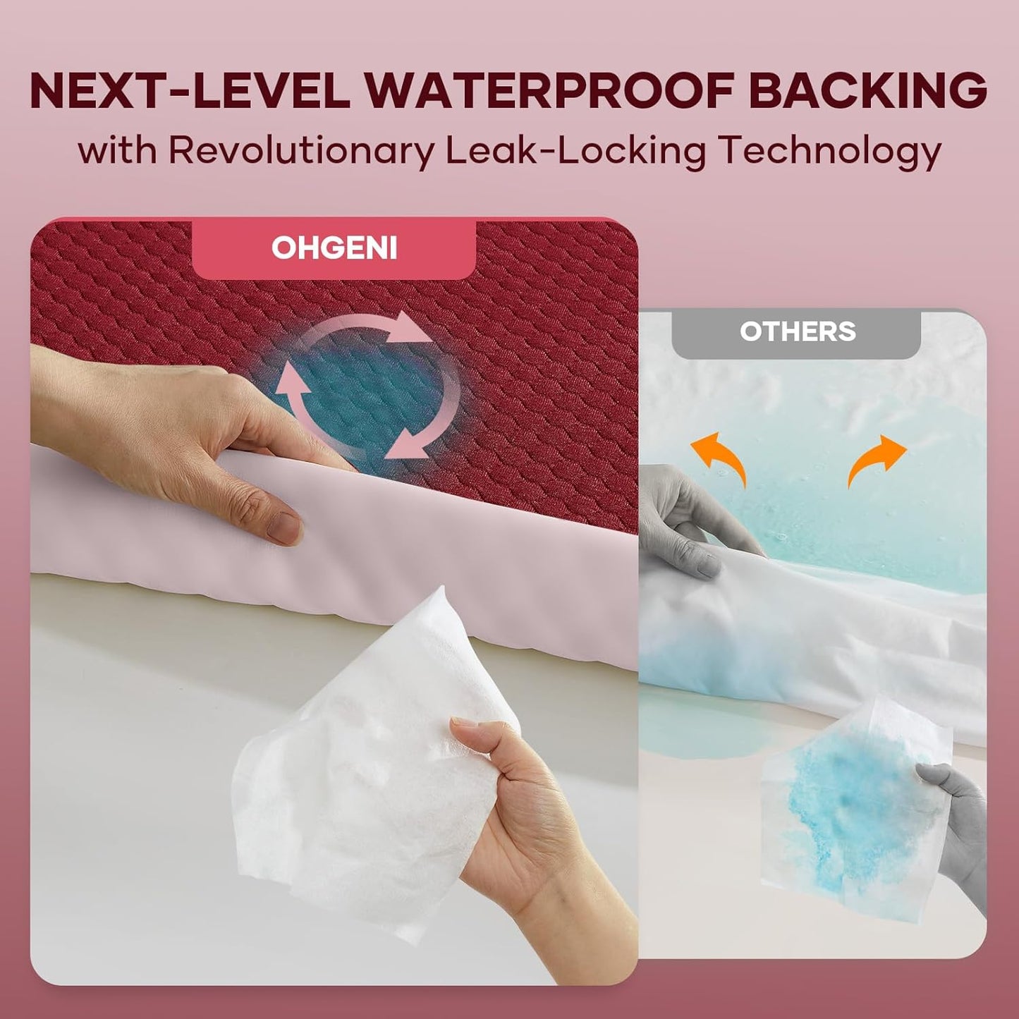 OhGeni 100% Waterproof Queen Size Mattress Protector,Soft Mattress Pad, Cooling Breathable Fitted Sheets,Washable Bed Cover,Non-Slip Deep Pocket,Noiseless for Bedroom