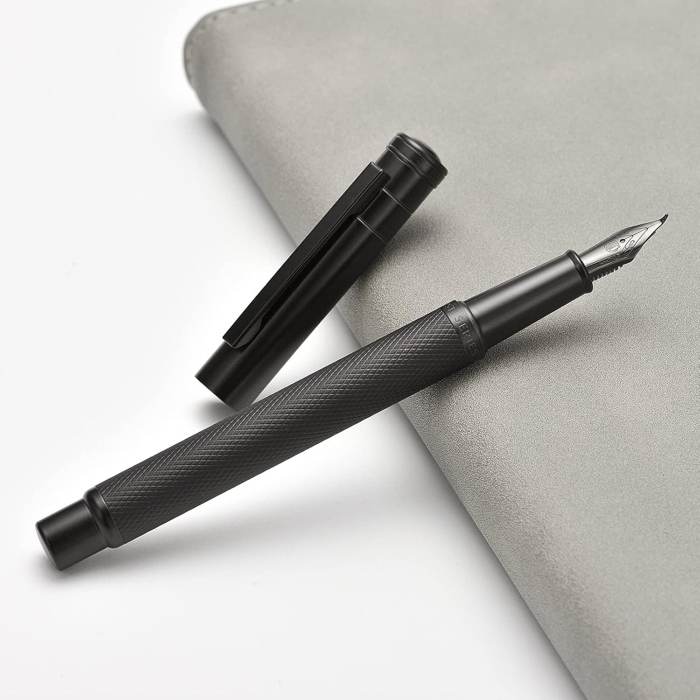 Hongdian Matte Black Forest Rollerball Pen with Schmidt Black Ink Refill, Classic Design with Metal Case for Business Signature