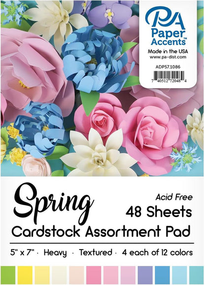 Accent Design Paper Accents Cardstock Pad Spring Assortment, 5x7, 48pc, 5x7 Cardstock, Card Stock 5 x 7, 5x7 Cardstock Paper, Paper, Card Stock, for Invitations