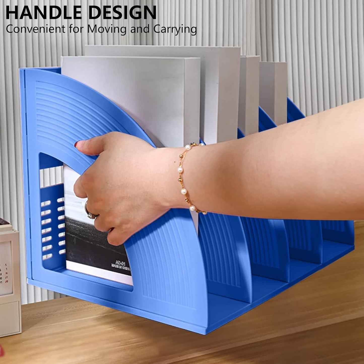 SAYEEC Magazine File Holder Folder Storage Desktop 4 Compartment Standing Hollow Green Files Bookshelf Organizer Box Office Racks Displays Holds Notebooks Documents for School Working Students
