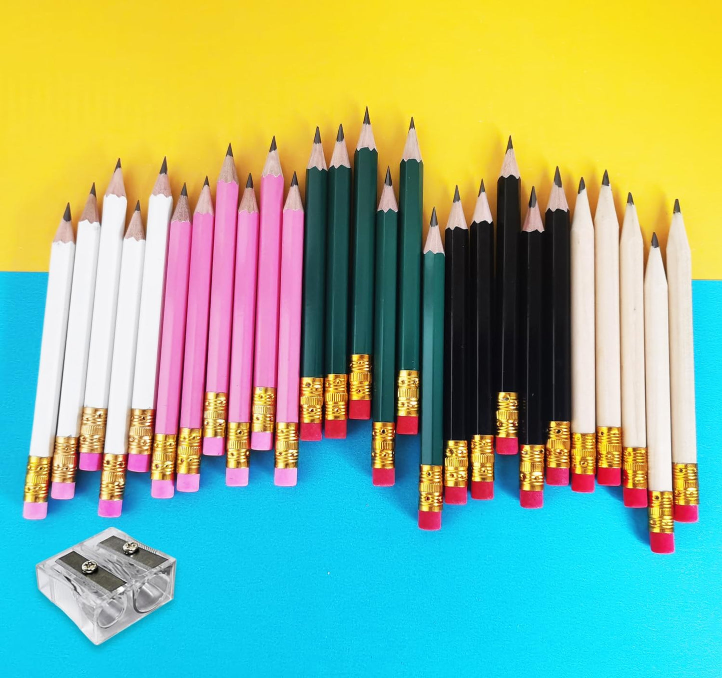 Adhere 25pcs Golf Pencils with Eraser Pre sharpened Hexagon half Wooden Pencils Graphite 2B for Golf Event Scoring,Classroom,Wedding,Company Meetings,Pew, Pocket (Nature)