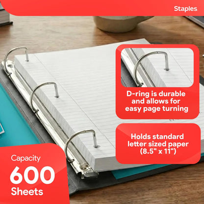 Staples Better Binder 2-Inch D-Ring View Binder, Reinforced Spine, Holds Up to 540 Sheets, Teal, for Office & School