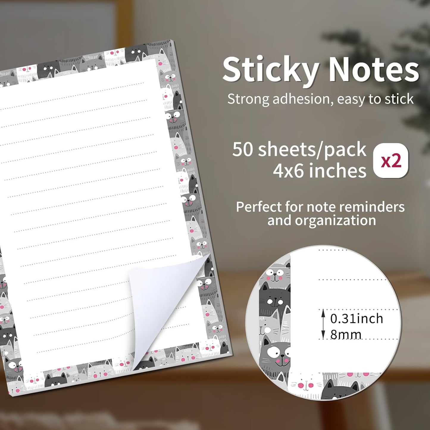 2 Pack Sticky Notes 4x6 in, Funny Large Notepads with Lines, Cute Self-Stick Memo Note Pads for Office, Home, Meeting Luxury Boho Flowers