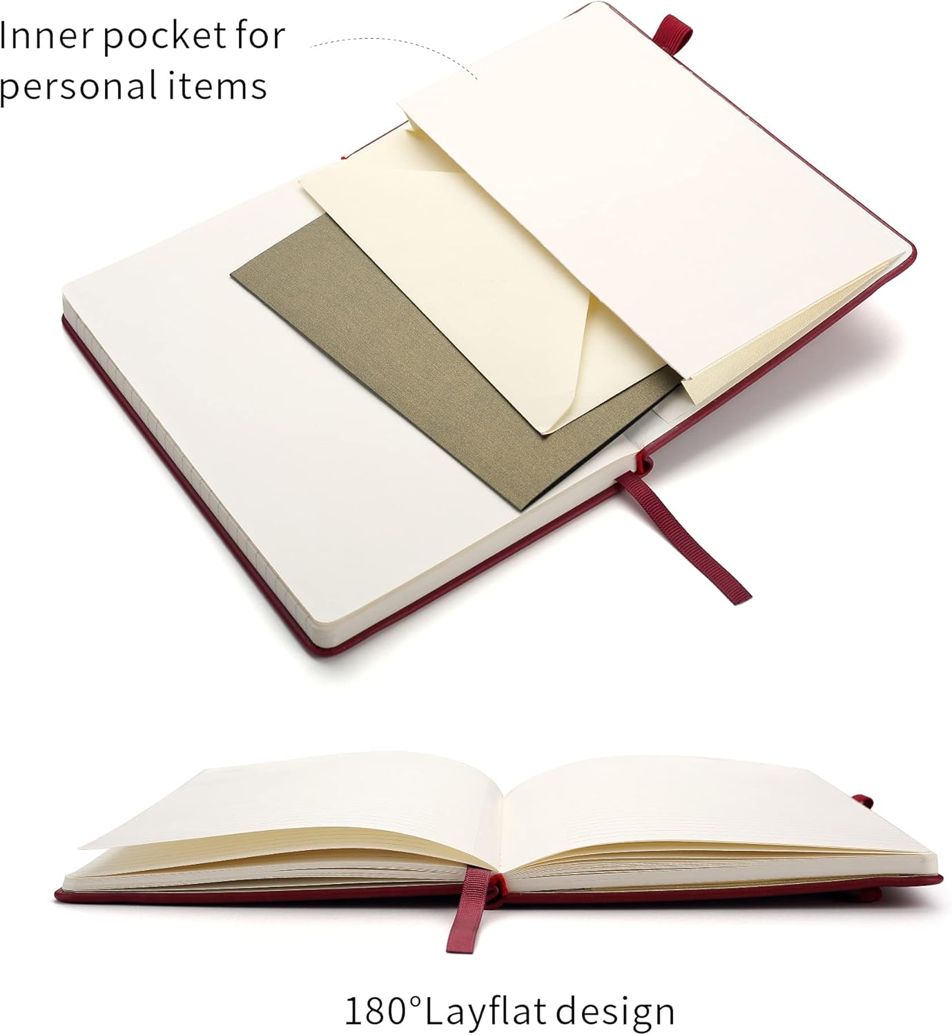 Deziliao Lined Journal Notebooks with Pen Loop, Hardcover Notebook Journal for Work, 100Gsm Premium Thick Paper with Inner Pocket, Medium 5.7"x8.4", （Black, Ruled）
