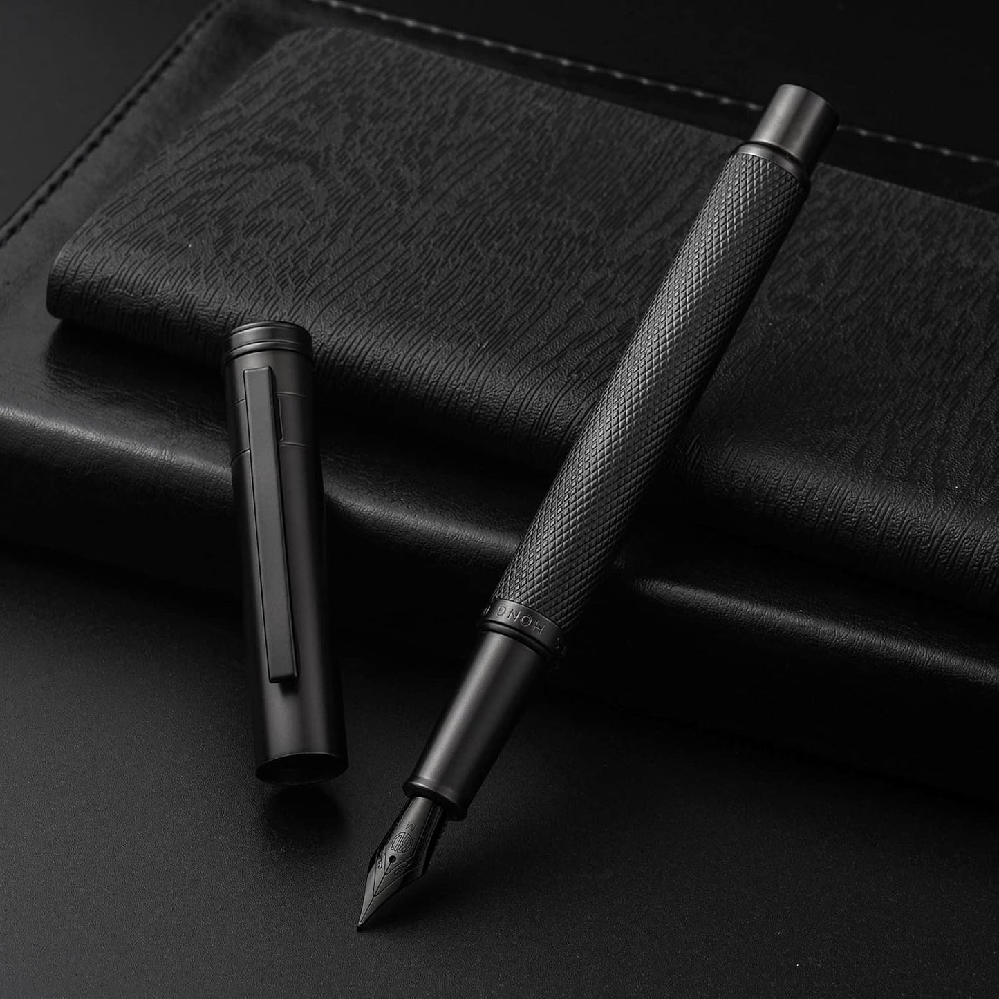Hongdian Matte Black Forest Rollerball Pen with Schmidt Black Ink Refill, Classic Design with Metal Case for Business Signature