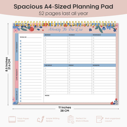 Taja Weekly To Do List Notepad with 52 Undated Sheets（8.5"×11"）- Weekly Desk Planner for Women & Man, Work and Home -1 Pack Violet Dream