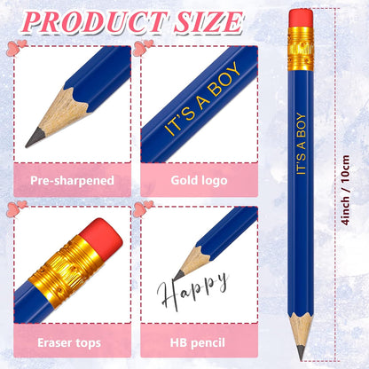 Crtiin 50 Pieces Baby Shower Pencils for Activities Mini Golf Half Pencils, Presharpened with Erasers, 4 Inch(Wood Color,Simple Style)
