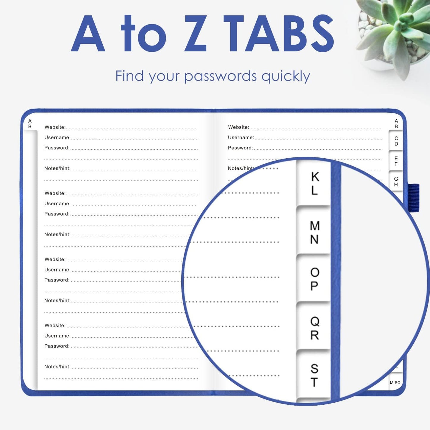 Elegant Password Book with Alphabetical Tabs - Hardcover Password Book for Internet Website Address Login - 5.2" x 7.6" Password Keeper and Organizer w/Notes Section & Back Pocket (Turquoise)
