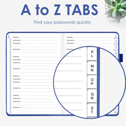 Elegant Password Book with Alphabetical Tabs - Hardcover Password Book for Internet Website Address Login - 5.2" x 7.6" Password Keeper and Organizer w/Notes Section & Back Pocket (Turquoise)