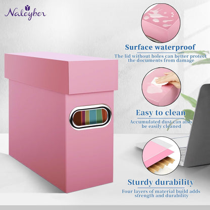 File Organizer Box with Lid & Handle, Thickened Cardboard Hanging File Folder Storage Boxes for Letter Size, Portable Filing Organizer for Office, Home, Classroom, Pink 2 Pack