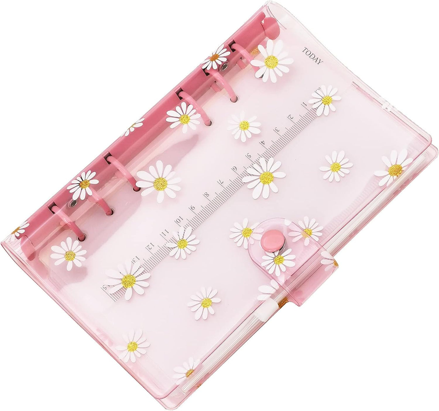 A6 A5 6-Holes Colorful PVC Cover Round Ring View Binder with Snap Button Closure File Folder for Loose Leaf Sheet Protectors Notebook Refill (Pink Daisy, A5 Mini Set) - Colors A