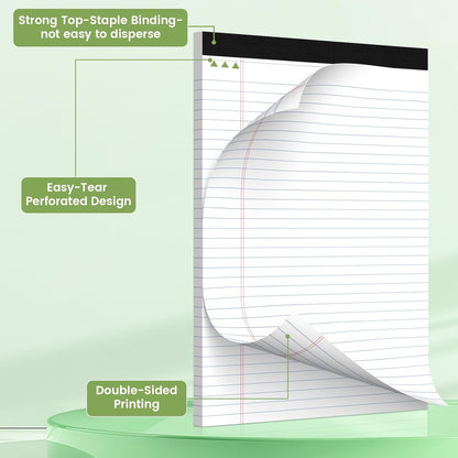 24 Pack Legal Pads 8.5" x 11", Wide Ruled Writing Notepads, 50 Sheets/Pad, Perforated Pages, 1200 Sheets Lined Paper for School Office Supplies