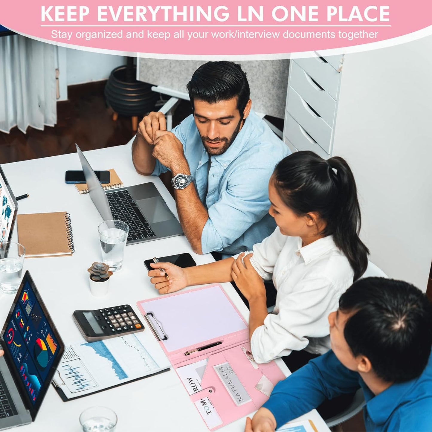 Marspark Pink Padfolio with Clipboard Folder Binder Pad Holder PU Leather Clipboard for A4 Letter Size Notepad Writing Pad for Women School Office Business Meeting