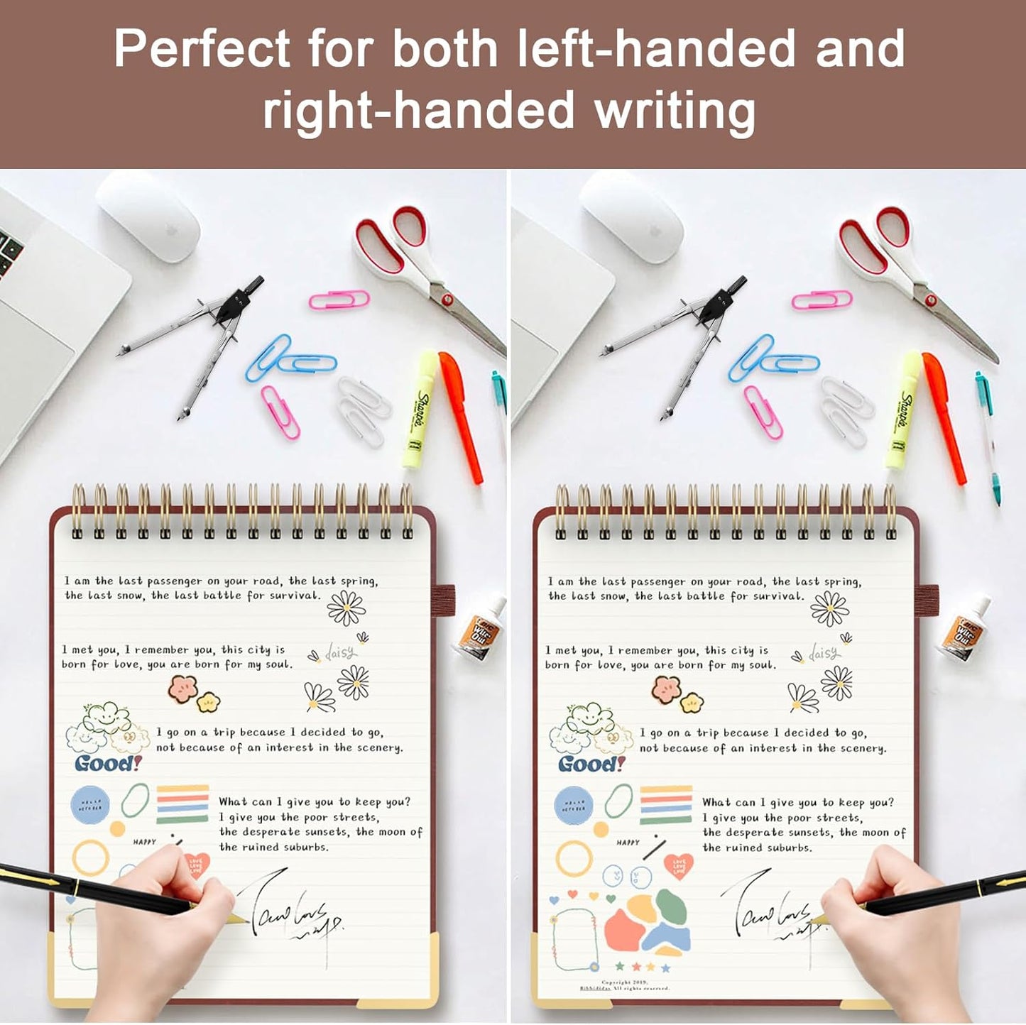 A5 Top Spiral Notebook, Large Leather Hardcover Top Bound Steno Pads, 240 Pages 100 gsm Thick Lined Paper Left Handed Notebook Journal for Work, School, Meeting Writing - Brown, 5.9" x 8.5"