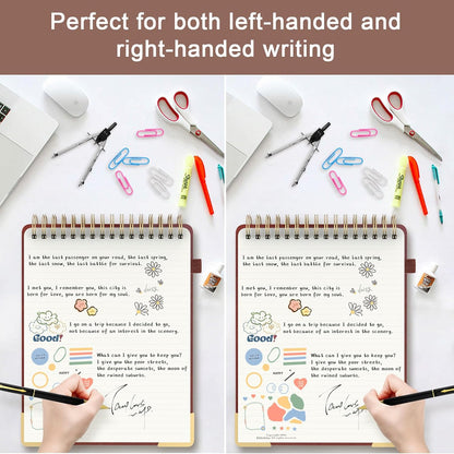 A5 Top Spiral Notebook, Large Leather Hardcover Top Bound Steno Pads, 240 Pages 100 gsm Thick Lined Paper Left Handed Notebook Journal for Work, School, Meeting Writing - Brown, 5.9" x 8.5"