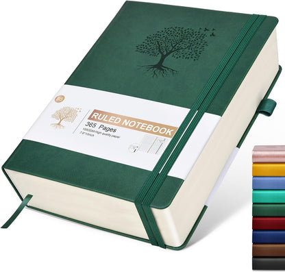 Lined Journal Notebook -365 Pages A5 Thick Journals for Writing Ruled Notebook, Hardcover Leather Journal for Women Men Daily Journal Notebook for Work, Note Taking, 100Gsm Lined Paper( 5.75'' X 8.38'' Green)